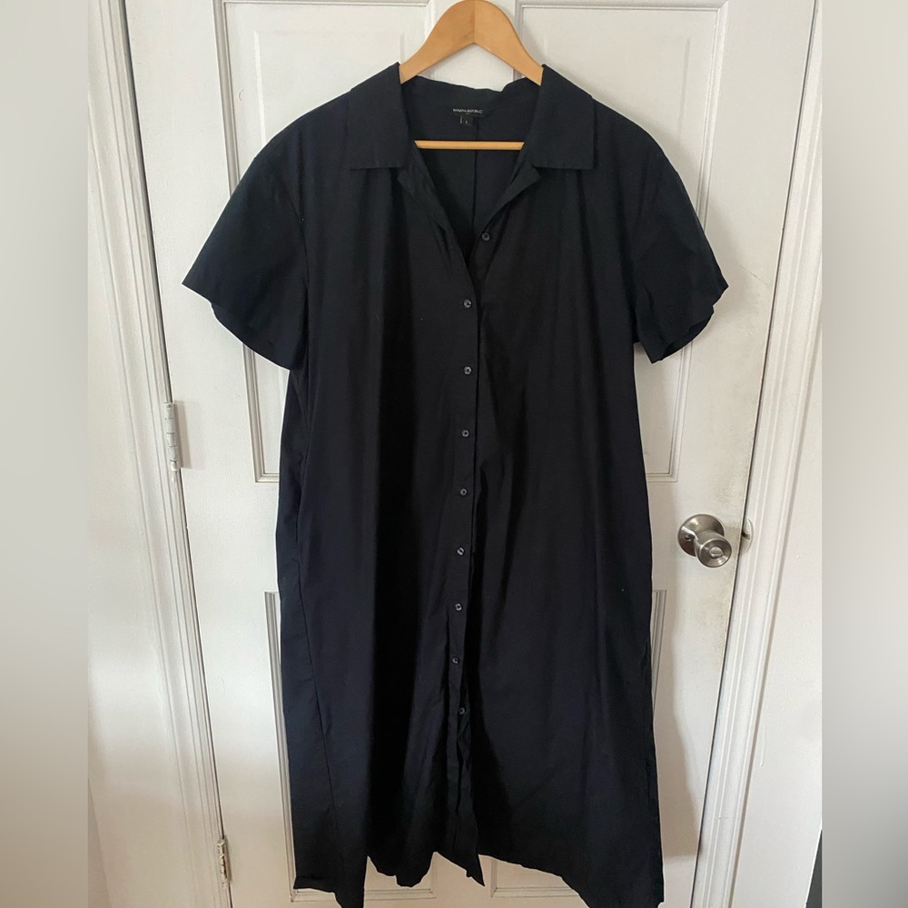 Banana Republic Organic Cotton Midi shirt dress black L